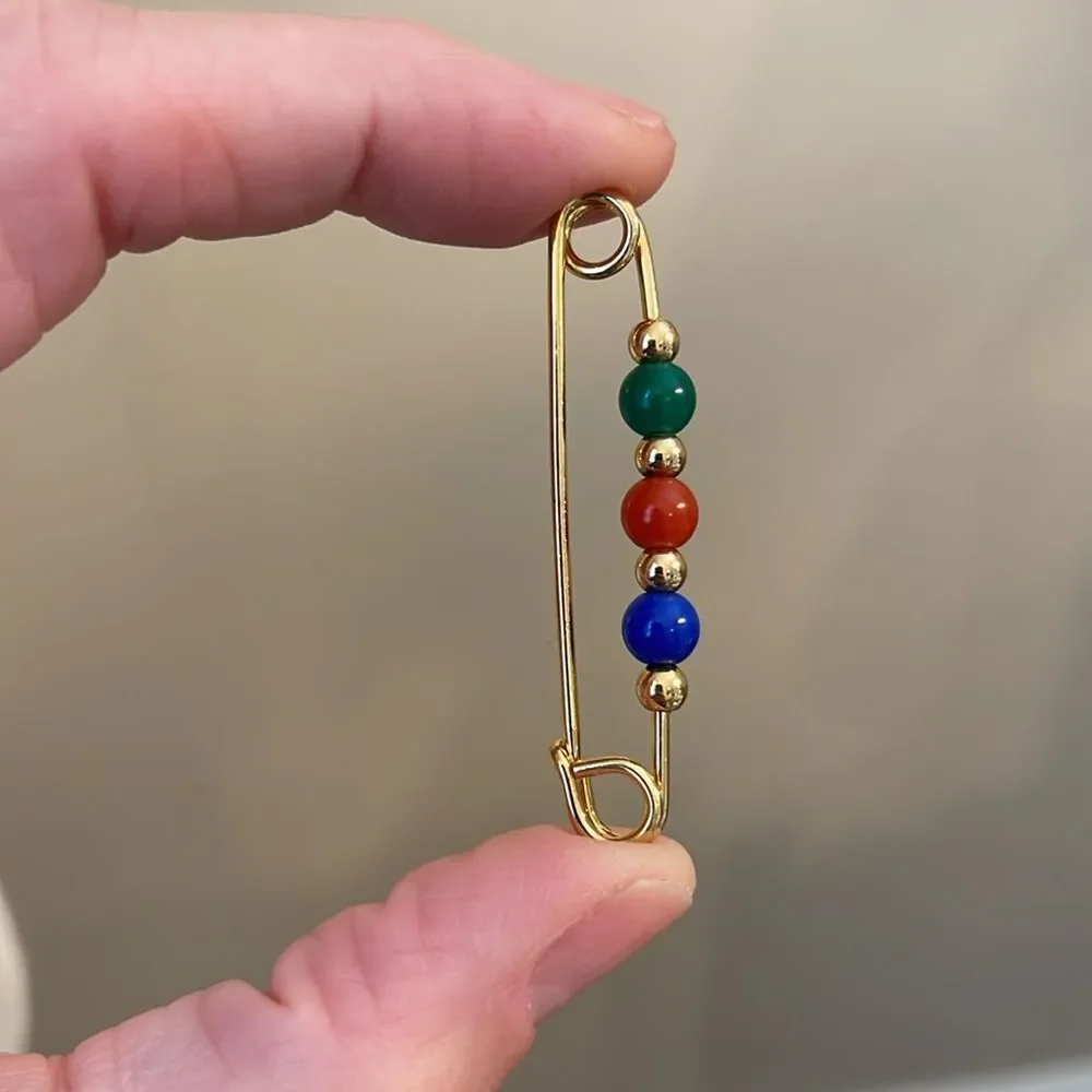 Vintage Avon Classic Beaded Pin Gold-tone Metal Safety Pin - Brooch